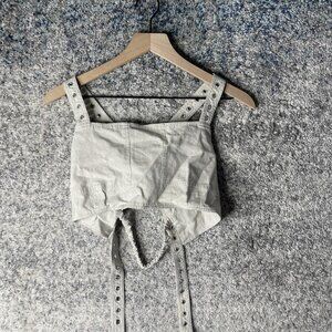 Zara Crop Top Womens Medium Linen Blend Grommet Strap Corset Y2K Cute